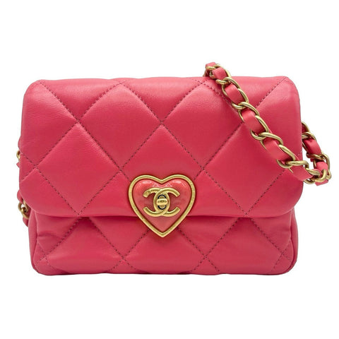 【入荷情報】 CHANEL シャネル MINIFLAPBAG ミニフラップ ショルダーバッグ ランダム番(2021年～) ピンク ラムスキン ハート 中古 USED バッグ