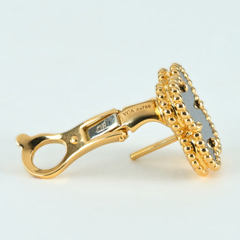 [Pre-owned] Van Cleef & Arpels 18K Yellow Gold Vintage Alhambra Onyx Earrings