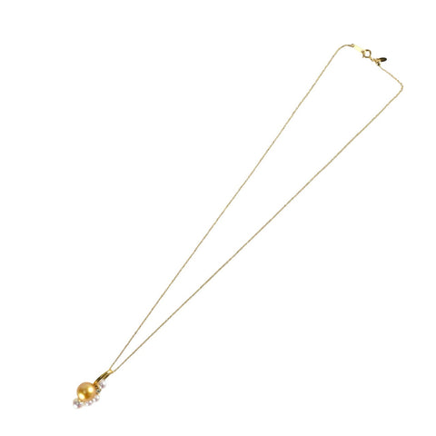 【未使用】K18YG ゴールデンパールペンダントネックレス 9.5mm D0.03ct 45cm