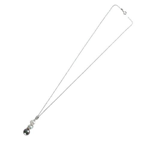 【未使用】K18WG 黒蝶パール/アコヤパールペンダントネックレス タヒチ9.9mm/アコヤ5.9-7.2mm 45cm