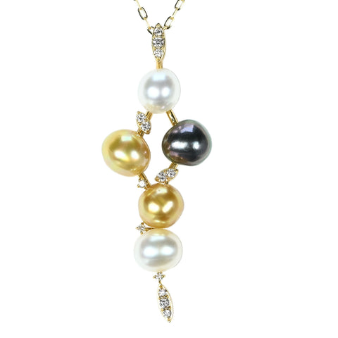 【中古】K18YG SOUTH SEA PEARL 南洋パール（ブラック・ゴールデン・ホワイト）ペンダントネックレス P6~6.9mm D0.12ct 4.6g 45cm