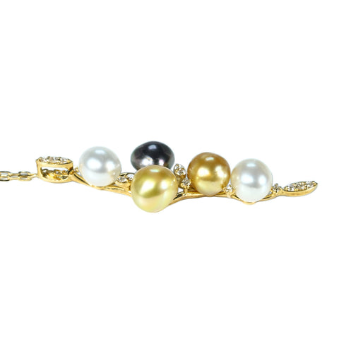 【中古】K18YG SOUTH SEA PEARL 南洋パール（ブラック・ゴールデン・ホワイト）ペンダントネックレス P6~6.9mm D0.12ct 4.6g 45cm