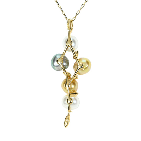 【中古】K18YG SOUTH SEA PEARL 南洋パール（ブラック・ゴールデン・ホワイト）ペンダントネックレス P6~6.9mm D0.12ct 4.6g 45cm