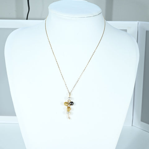 【中古】K18YG SOUTH SEA PEARL 南洋パール（ブラック・ゴールデン・ホワイト）ペンダントネックレス P6~6.9mm D0.12ct 4.6g 45cm