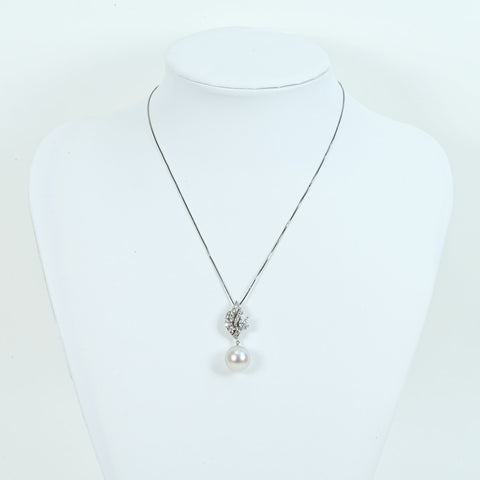 【中古】 PT850/PT900 SOUTH SEA PEARL白蝶パールペンダントネックレス 13.6mm D0.71ct 10.5g