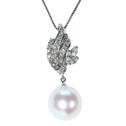【中古】 PT850/PT900 SOUTH SEA PEARL白蝶パールペンダントネックレス 13.6mm D0.71ct 10.5g