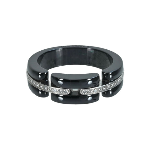 【Usado】Anillo CHANEL Chanel de oro blanco 18K/cerámica negra modelo Ultra con diamantes de 6,6 g Talla #15
