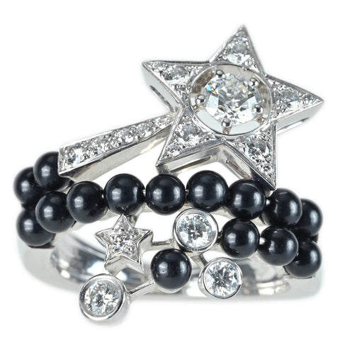 【中古】CHANEL Colección Comète Anillo de oro blanco de 18 quilates con diamantes y espinelas negras 9,1 g #14