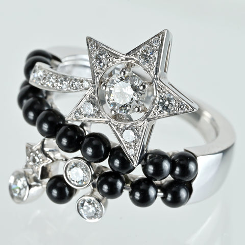 [Pre-owned] CHANEL Comet Collection K18WG Diamond & Black Spinel Ring, 9.1g, Size 14