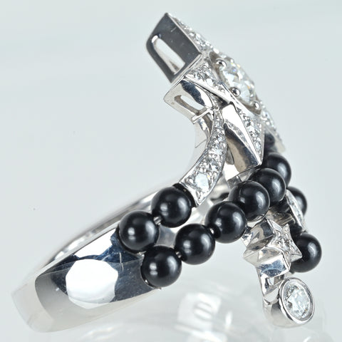 [Pre-owned] CHANEL Comet Collection K18WG Diamond & Black Spinel Ring, 9.1g, Size 14