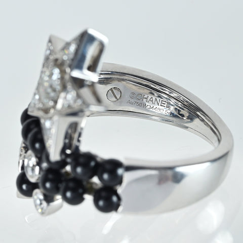 [Pre-owned] CHANEL Comet Collection K18WG Diamond & Black Spinel Ring, 9.1g, Size 14