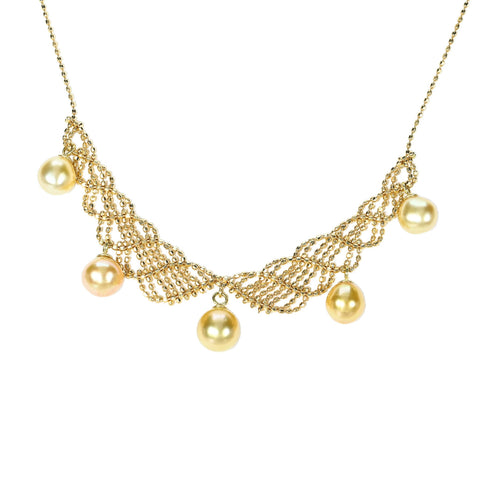 【美品】K18YG SOUTH SEA PEARL NECKLACE 南洋ゴールデンパールネックレス  5.7-6.7mm 5.4g 44cm