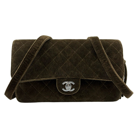 [Pre-owned] CHANEL Matelassé Velour Backpack, 4-series (1996-1998), Khaki, Velour, USED bag