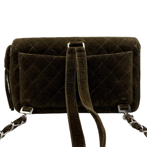 【Usado】 CHANEL Chanel MATELASSE VELOUR BACK PACK Mochila Matelassé de Terciopelo, Serie 4 (1996-1998) Color caqui, terciopelo. Usado. Bolso USADO.