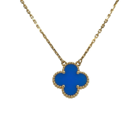[Unused] Van Cleef & Arpels K18YG Vintage Alhambra Necklace, Blue Agate, 5.3g