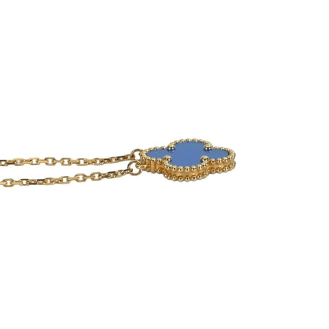 【Sin usar】Van Cleef & Arpels K18YG VINTAGE ALHAMBRA, collar de ágata azul, 5.3g