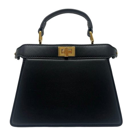 [Pre-owned] FENDI Peekaboo ISeeU Petite BLACK Calfskin Shoulder Bag Handbag USED Bag