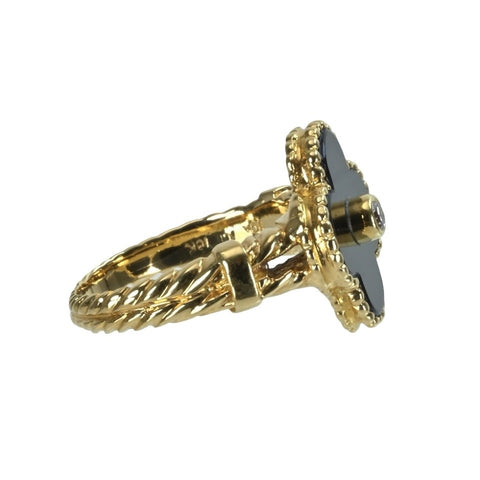 [Pre-owned] Van Cleef & Arpels K18YG Vintage Alhambra Onyx Ring, Older Model, 4.9g, Size 49 (US 4.75)