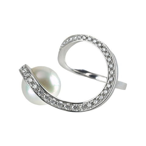 【Usado】TASAKI Tasaki Aurora K18WG Anillo de perlas de los Mares del Sur P10.5mm D0.41ct #11 Joyería para mujer