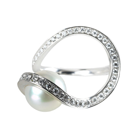 【Usado】TASAKI Tasaki Aurora K18WG Anillo de perlas de los Mares del Sur P10.5mm D0.41ct #11 Joyería para mujer