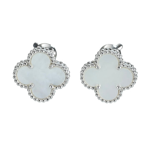 [Pre-owned] Van Cleef & Arpels K18WG Vintage Alhambra Mother of Pearl Earrings 7.8g