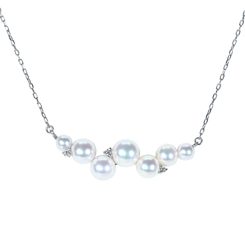 【美品】K18WG AKOYA PEARL NECKLACE アコヤパールペンダントネックレス  P3.9 ～ 6.7mm D0.04ct 4.4g 44cm