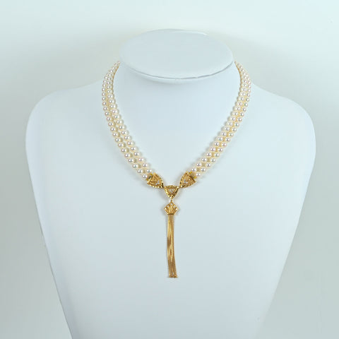 【Usado】MIKIMOTO Mikimoto K18YG/K14WG COLLAR DE PERLAS AKOYA doble