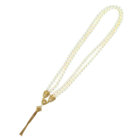 【Usado】MIKIMOTO Mikimoto K18YG/K14WG COLLAR DE PERLAS AKOYA doble
