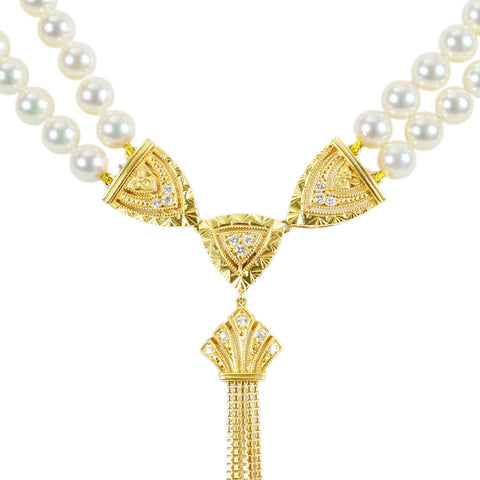 【Usado】MIKIMOTO Mikimoto K18YG/K14WG COLLAR DE PERLAS AKOYA doble