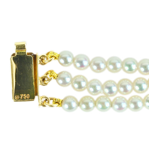 [Used] MIKIMOTO K18YG AKOYA PEARL NECKLACE P2.5 - 4.0mm 41.1g 61cm Akoya Pearl Triple Strand Necklace