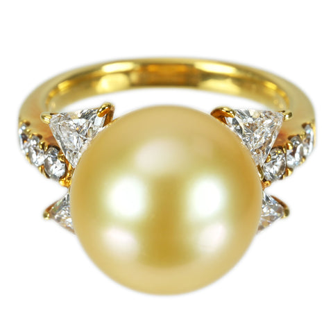 【Usado】MIKIMOTO Mikimoto Anillo de perla dorada K18YG P11.8mm D1.07ct 6.9g #8 con certificado de garantía
