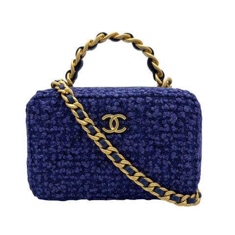 [Pre-owned] CHANEL Mini Tweed Chain Bag, Chain Shoulder Bag, Random Serial (2021-), Blue/Purple, Tweed, USED Bag