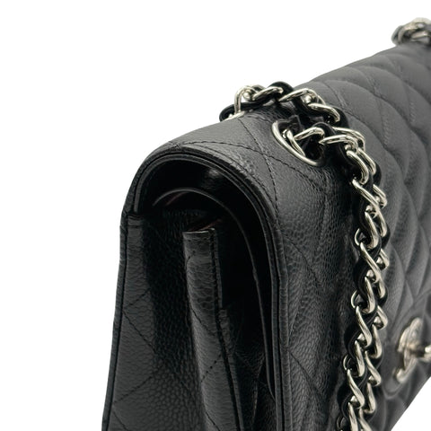 [Pre-owned] CHANEL Matelasse Double Flap Chain Shoulder Bag, 18 Series (2014), Black Caviar Skin, Used Bag