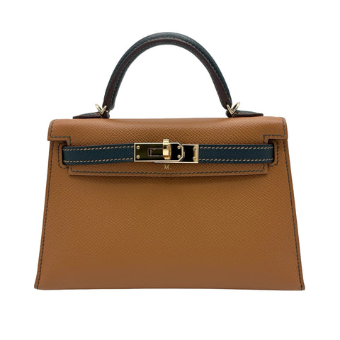 【中古】 Hermes エルメス MINI KELLY ミニケリー ショルダーバッグ U刻(2020年) ※イニシャル入り ゴールド/ヴェールシプレ エプソン 中古 USED バッグ
