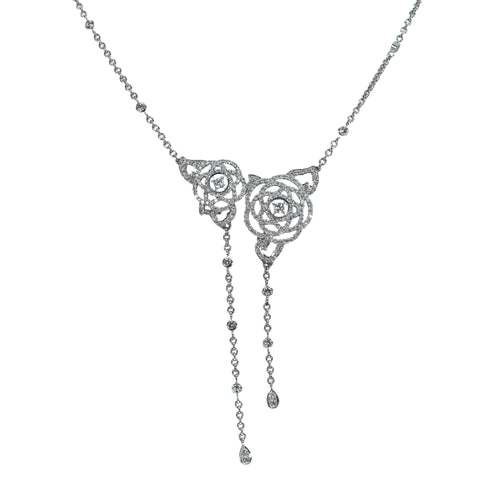 [Pre-owned] CHANEL K18WG Diamond Camellia Pendant Necklace 12.9g
