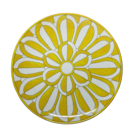 [Unused] Hermes Soleil d'Hermès Dessert Plate No. 2, Set of 2, Tableware/Accessories, White/Yellow, Porcelain, Unused (Ex-display)