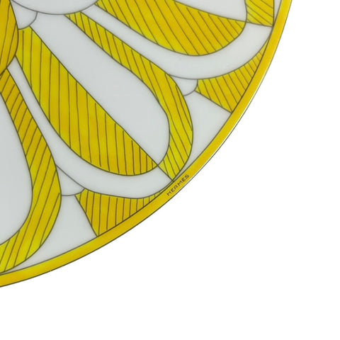 [Unused] Hermes Soleil d'Hermès Dessert Plate No. 2, Set of 2, Tableware/Accessories, White/Yellow, Porcelain, Unused (Ex-display)