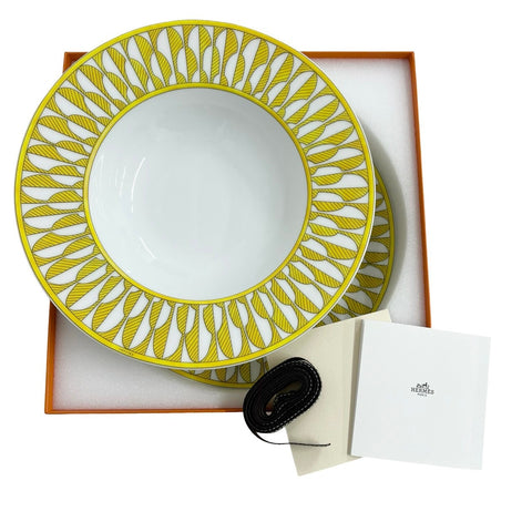 【Nuevo, sin usar】Hermes "Soleil d'Hermès" - Juego de 2 platos hondos de 21 cm, de porcelana. Vajilla, regalo de Hermes.