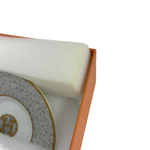 [Unused] Hermes Coffee Cup &amp; Saucer  Gold, Accessories, White/Yellow, Porcelain, Cup, Saucer, Tableware, Unused (Display Item)