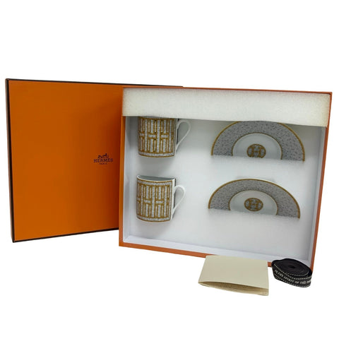 [Unused] Hermes Coffee Cup &amp; Saucer  Gold, Accessories, White/Yellow, Porcelain, Cup, Saucer, Tableware, Unused (Display Item)