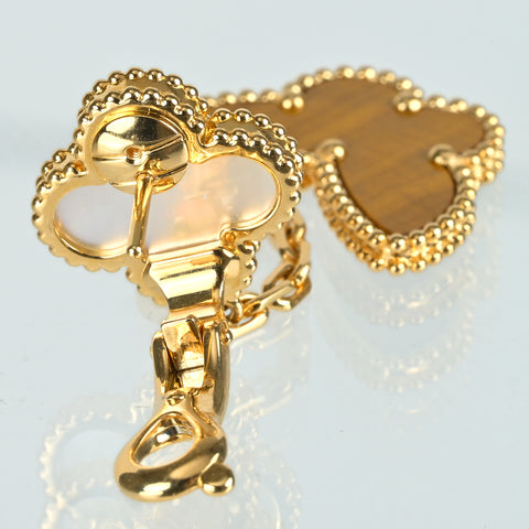 【新品未使用品】Van Cleef ＆ Arpels ヴァンクリーフ＆アーペル Lucky Alhambra Papillon 2 motifs ラッキーアルハンブラ 2モチーフイヤリング K18YG マザーオブパール/タイガーアイピアス 13.6g