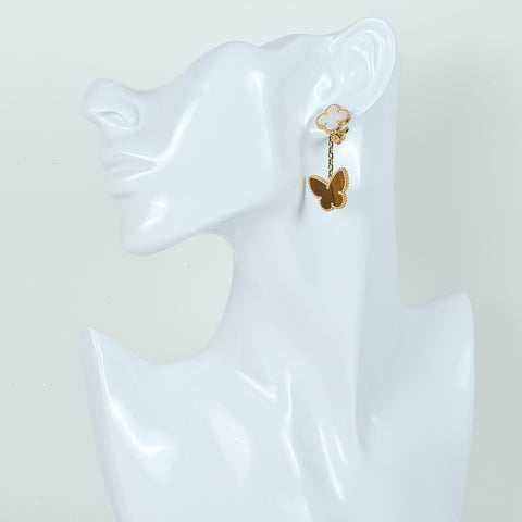 【新品未使用品】Van Cleef ＆ Arpels ヴァンクリーフ＆アーペル Lucky Alhambra Papillon 2 motifs ラッキーアルハンブラ 2モチーフイヤリング K18YG マザーオブパール/タイガーアイピアス 13.6g