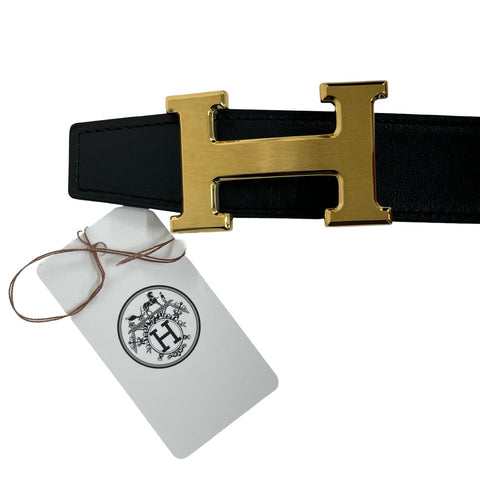 【Nuevo a estrenar】 Hermes Hebilla de cinturón «H» Accesorios Negro/Gris Meyer Piel de becerro box Nuevo a estrenar