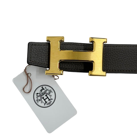 【Nuevo a estrenar】 Hermes Hebilla de cinturón «H» Accesorios Negro/Gris Meyer Piel de becerro box Nuevo a estrenar