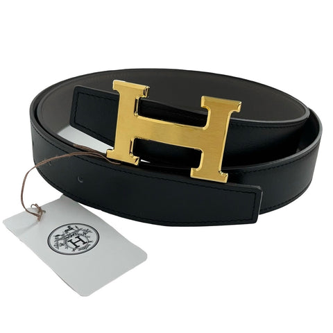 【新品未使用】 Hermes エルメス ベルト バックル《H》 小物 ブラック/グリメイヤー ボックスカーフ 新品未使用
