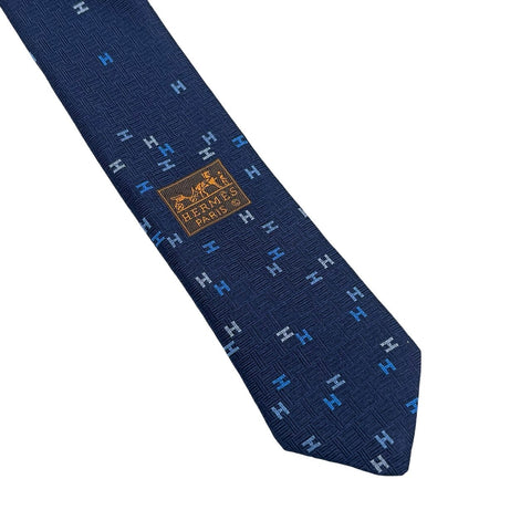 [Brand New/Unused] Hermes Silk Tie "Spread H" H339418T 02 Tie Marine/Bleu Roi/Ciel 100% Silk New 8