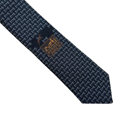【新品未使用】 Hermes エルメス シルクタイ《カンテ》H336290T ネクタイ マリン、グレー系 絹100％ 新品①