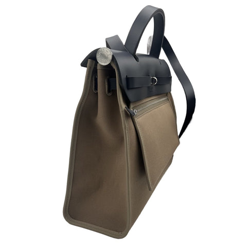 [Pre-owned] Hermes Herbag Zip 31 PM Shoulder Bag, Stamp A (2017), Brown/Blue, Toile Officier/Leather, Pre-owned
