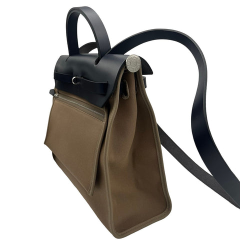 [Pre-owned] Hermes Herbag Zip 31 PM Shoulder Bag, Stamp A (2017), Brown/Blue, Toile Officier/Leather, Pre-owned