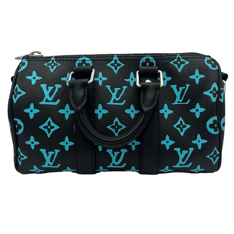 【中古】 LOUIS VUITTON ルイ・ヴィトン KEEPALL25 キーポル25 ショルダーバッグ ICチップ ブラック/ブルー系 キャンバス 中古  USED バッグ